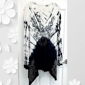 Doral Navy White Long Sleeve Tunic L